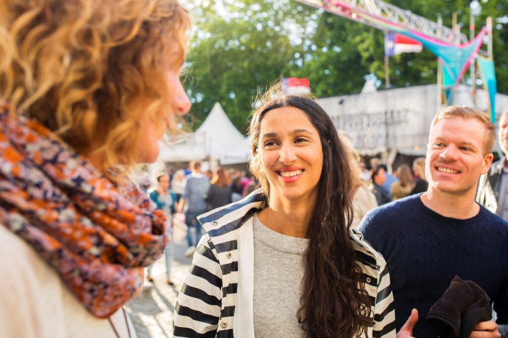 Smiling friends during festival